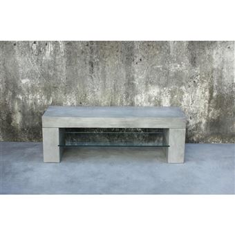Table Basse Beton Cire Avec Tablette Verre Cementi Achat