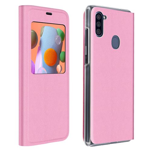 Housse pour Samsung Galaxy A11 avec Fenêtre d'affichage Protection Intégrale Rose