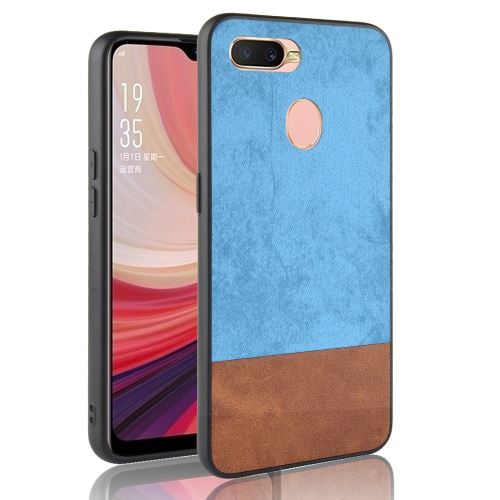 Etui en PU hybride d'épissure bicolore bleu pour votre Oppo A7