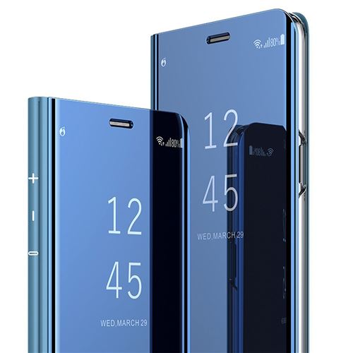 Etui Google Miroir Rose pour Google Pixel 4A - Clear View Smart Stand - Bleu