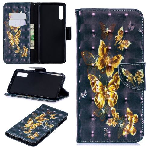 Etui en PU impression de motifs papillon doré pour votre Samsung Galaxy A70