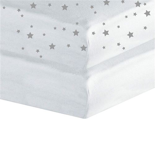 Trois Kilos Sept Set de 2 Draps Housses 60 x 120 cm Etoiles/Blanc