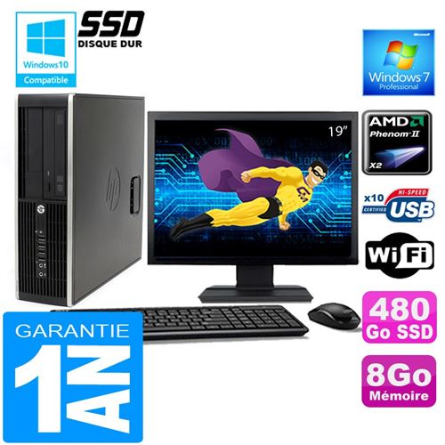 PC HP Compaq 6005 Pro Sff Amd Phenom II Ram 8Go Disque 480 Go SSD WiFi Ecran 19'