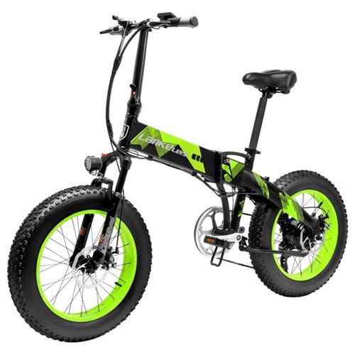 Vélo électrique pliant LANKELEISI X2000 Plus Noir Vert- 48V 10.4AH, IP54, Vitesse maximale 35 km / h, Cadre en alliage d'aluminium