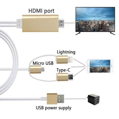 Full HD 3 en 1 Câble de convertisseur USB vers HDMI Câble adaptateur HDMI®  pour l'iPhone 6S 8 x 7 Plus iPad Xiaomi TV téléphone Android à adaptateur  HDMI - Chine Câble