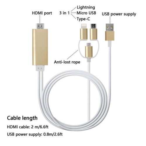 Câble MHL Lightning vers HDMI Mâle Adaptateur Vidéo iPhone iPad Hoco 2m  Rouge