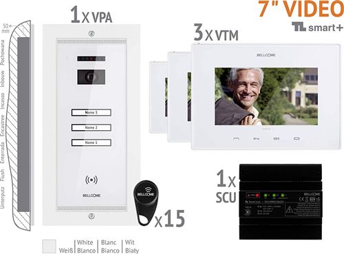 Bellcome Video-Türsprechanlage Kabelgebunden Komplett-Set VKM.P3FR.T7S4.BLW04 3 Familienhaus blanc