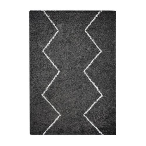 WARDA Tapis de salon Shaggy - Style berbere - 150 x 220 cm - Gris - Motif zig zag