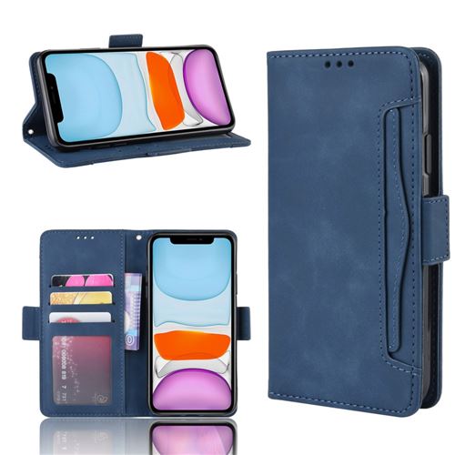 Etui en PU avec plusieurs porte-cartes bleu pour votre Apple iPhone 12 Pro Max 6.7 pouces
