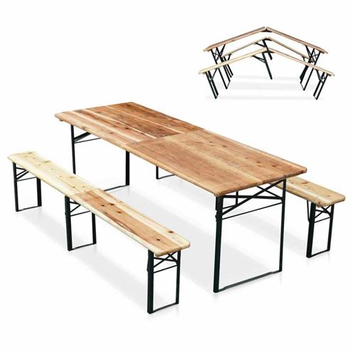 Table de brasserie pliante bancs bois ensemble 220x80cm