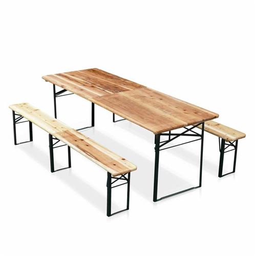 Table de brasserie pliante bancs bois ensemble 220x80cm