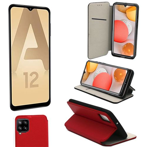 Housse rouge pour Samsung Galaxy A12 4G Protection Portefeuille à Rabat avec Porte Cartes et coque interne XEPTIO
