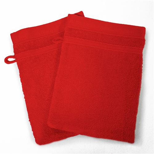2 gants de toilette 15 x 21 cm eponge unie vitamine Rouge