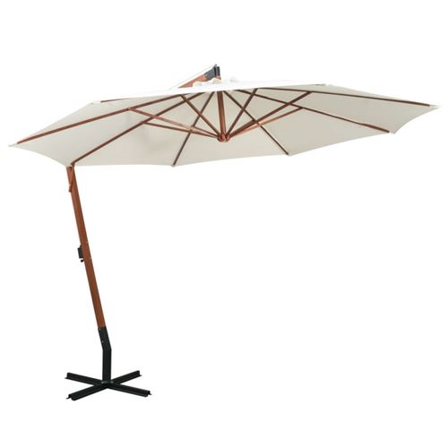 vidaXL Parasol 350 cm Poteau de bois Blanc
