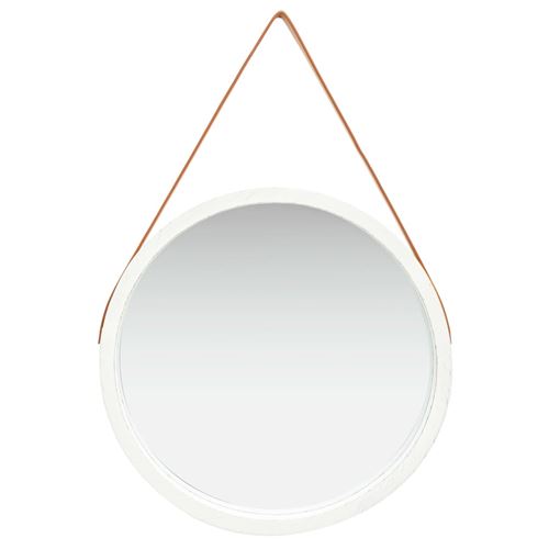 Miroir rond avec sangle 60cm Blanc et marron