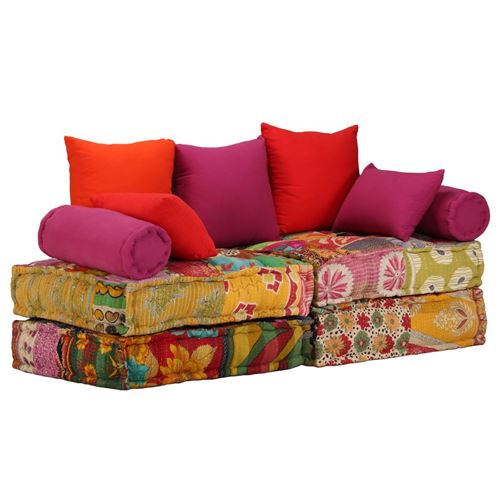 Chunhe Pouf modulaire à 2 places Patchwork Tissu AB244985