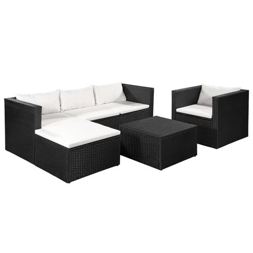 Mobilier de jardin 13 pcs Résine tressée Noir et blanc crème