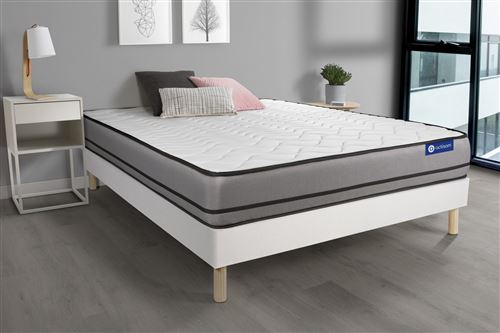 Non Communiqué Blanc Ensemble Matelas Actimemo 140X200cm 2 Faces À Mémoire De Forme 3Zones De Confort + Sommier Kit