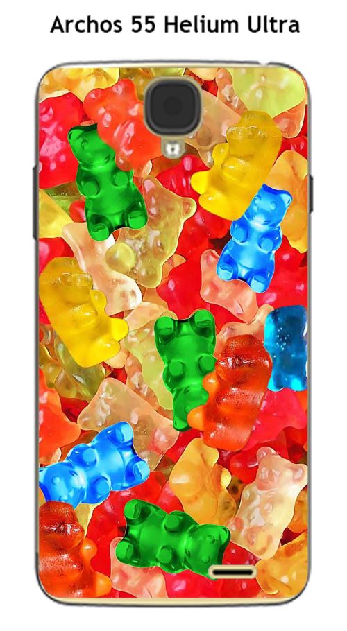 Coque TPU gel souple Archos 55 Helium Ultra design Bonbons nounours multicolores