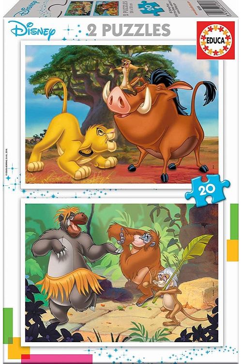 Coffret 2 puzzles enfant 20 pieces - roi lion et livre de la jungle - educa collection disney