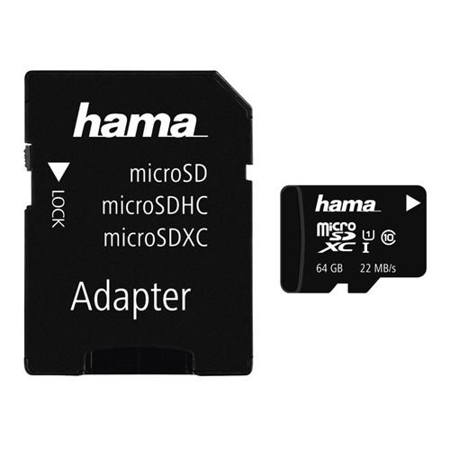 Hama - Carte mémoire flash (adaptateur microSDXC vers SD inclus(e)) - 64 Go - UHS Class 1 / Class10 - microSDXC UHS-I