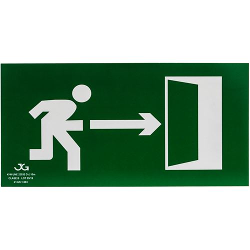 Signe de sortie de secours à droite. Signal d'urgence luminescent de 32 x 16 cm