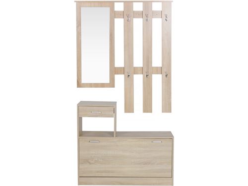 vestiaire d'entrée + penderie et miroir kendra - chêne