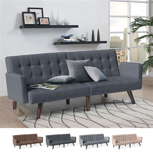 Canapé Clic Clac convertible 3 places en tissu étiré Eliodoro, Couleur: Gris foncé