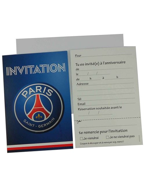 Générique 6 Cartes dinvitation + 6 enveloppes PSG