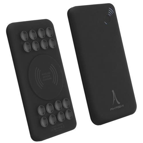 Powerbank Externe 5000mAh Charge QI USB Fixation Ventouse Soft Touch Akashi - Noir