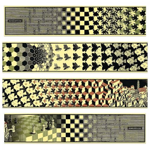 ESCHER - Metamorphosis II, 1940 (4 MDF Panels) (Panneaux MDF 100x22 cm)