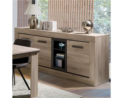 Bahut 225 cm couleur chêne clair WICHITA - Marron - L 223 x P 51,4 x H 94 cm