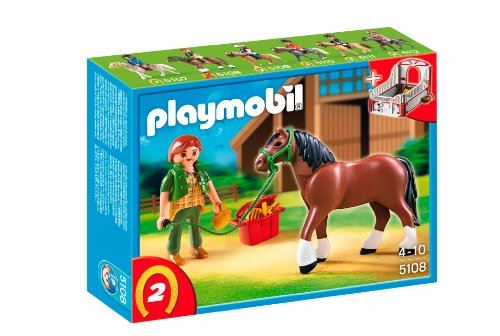 PLAYMOBIL Shire Horse with Groomer and Stable