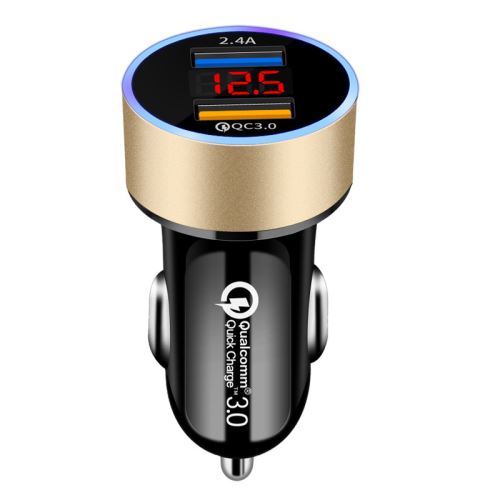 WISETONY® Chargeur voiture rapide et intelligent avec 2 ports USB QC3.0 2.4A - or
