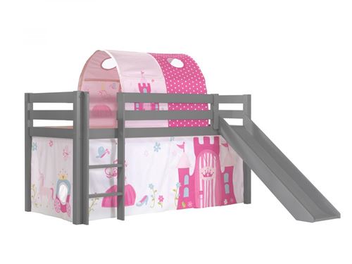 Lit mi-hauteur 90x200 toboggan sommier inclus housse princesse gris