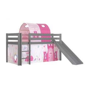 Vipack Lit Enfant Surélevé Avec Toboggan Pino 90x200cm Gris Princess - 1