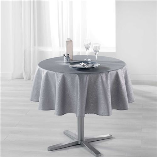 Nappe ronde (0) 180 cm polyester imprime argent palacio Gris