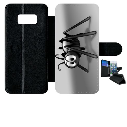 Etui À Rabat Samsung Galaxy S8 Araignée Noire Fond Argent