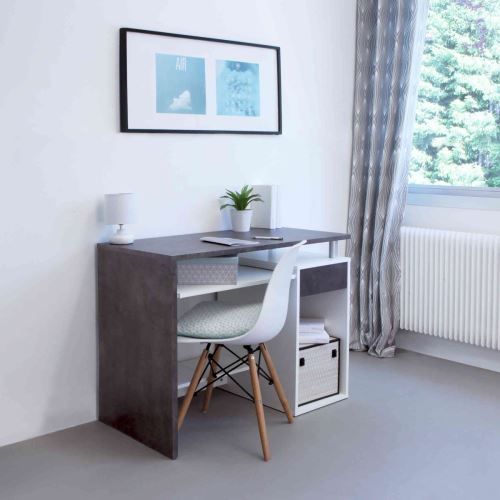 Bureau en bois blanc et noyer avec tablette à clavier coulissante - BU6012