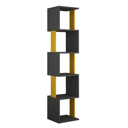 Bibliothèque Piri 161 cm - Gris Anthracite et Jaune