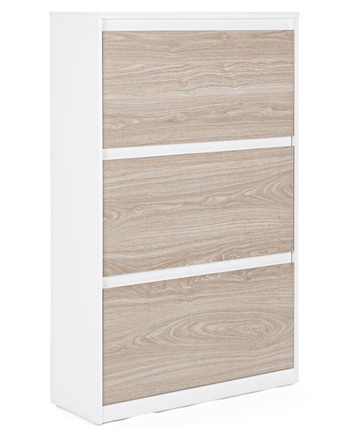 Meuble à chaussures en bois coloris blanc / naturel - L 79 x P 29 x H 123,6 cm -PEGANE-