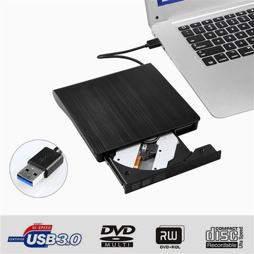 Shopmany Lecteur DVD externe, lecteur CD/DVD +/-RW portable USB 3.0 pour PC  portable Windows 10/11, Mac OS MacBook Pro/Air, iMac Noir