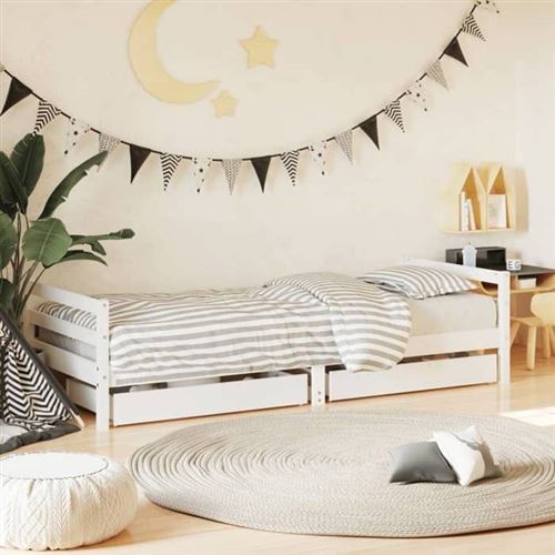 vidaXL Cadre de Lit pour Enfants avec Tiroirs, Lit Simple avec Tête de Lit et Pied de Lit, Meuble de Chambre, Scandinave, 834448