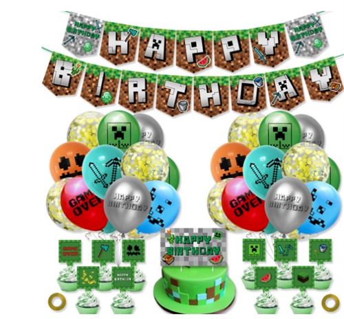 Decoration de fête FONGWAN Minecraft Theme Decoration Anniversaire Ballon pour Enfants-Vert