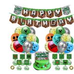 Minecraft Bannière Thème Gâteau Toppers Set Décorations de fête Pour les  enfants Festival Ornement Joyeux anniversaire Kit de ballons en latex