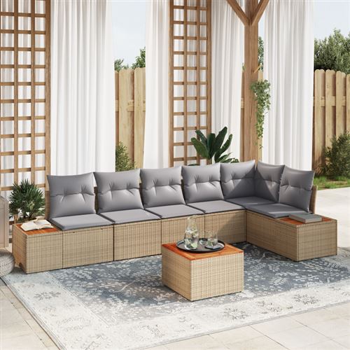 Non Communiqué Beige Ensemble De Canapé De Jardin 7 Pièces Avec Coussins Poly Rattan Acacia
