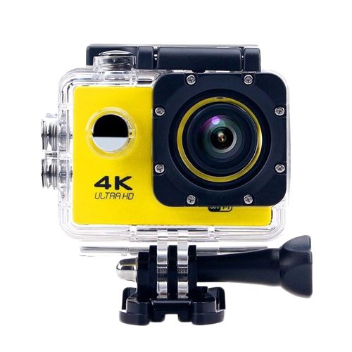 Cam&eacute;ra Sport Etanche 4K Slow Motion Grand Angle 170&deg; Jaune + Kit de Fixation + SD 32Go