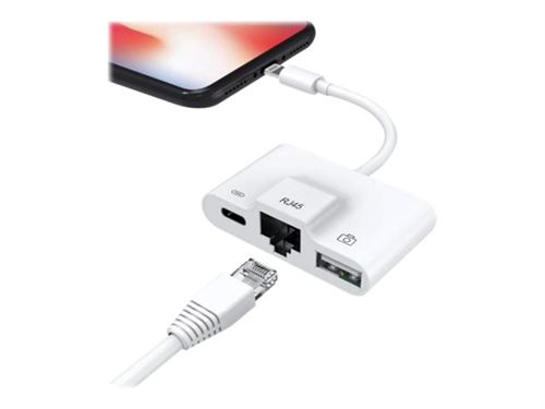 DLH DY-TU4034W - Adaptateur Lightning - Lightning mâle pour USB, RJ-45, Lightning femelle - blanc - pour Apple iPad/iPhone/iPod (Lightning)