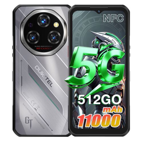 OUKITEL Smartphone WP62 Argent 6.6"" FHD+,36Go/512Go/2To 11000mAh Dual SIM 5G NFC