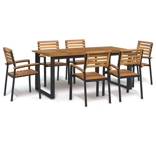 Non Communiqué Vidaxl Ensemble À Manger De Jardin 7 Pcs Bois D'acacia Solide Et Métal